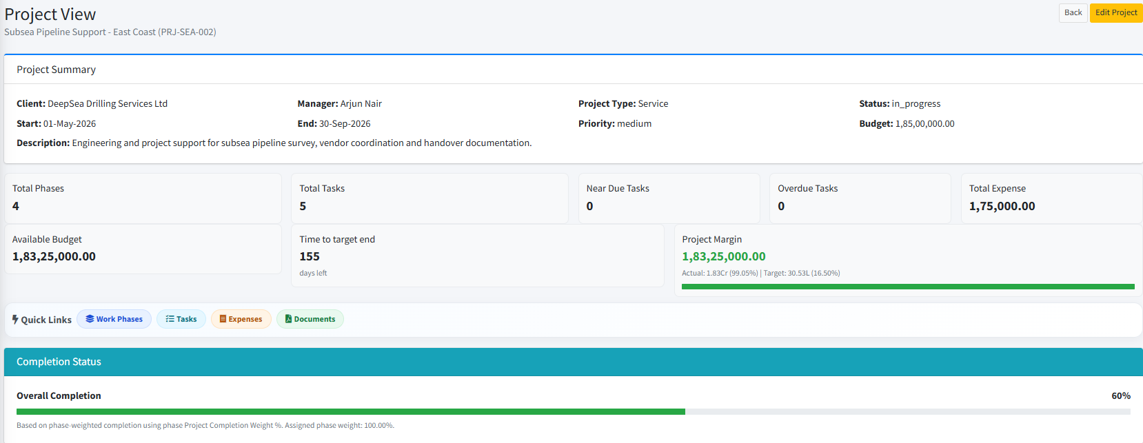 Project Control Dashboard